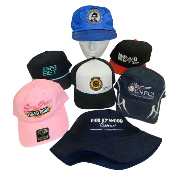 Poker Texas Holdem WSOP Casino Gambling Lot Of 7 Hats Caps Seneca Espn Wynn - Picture 1 of 16